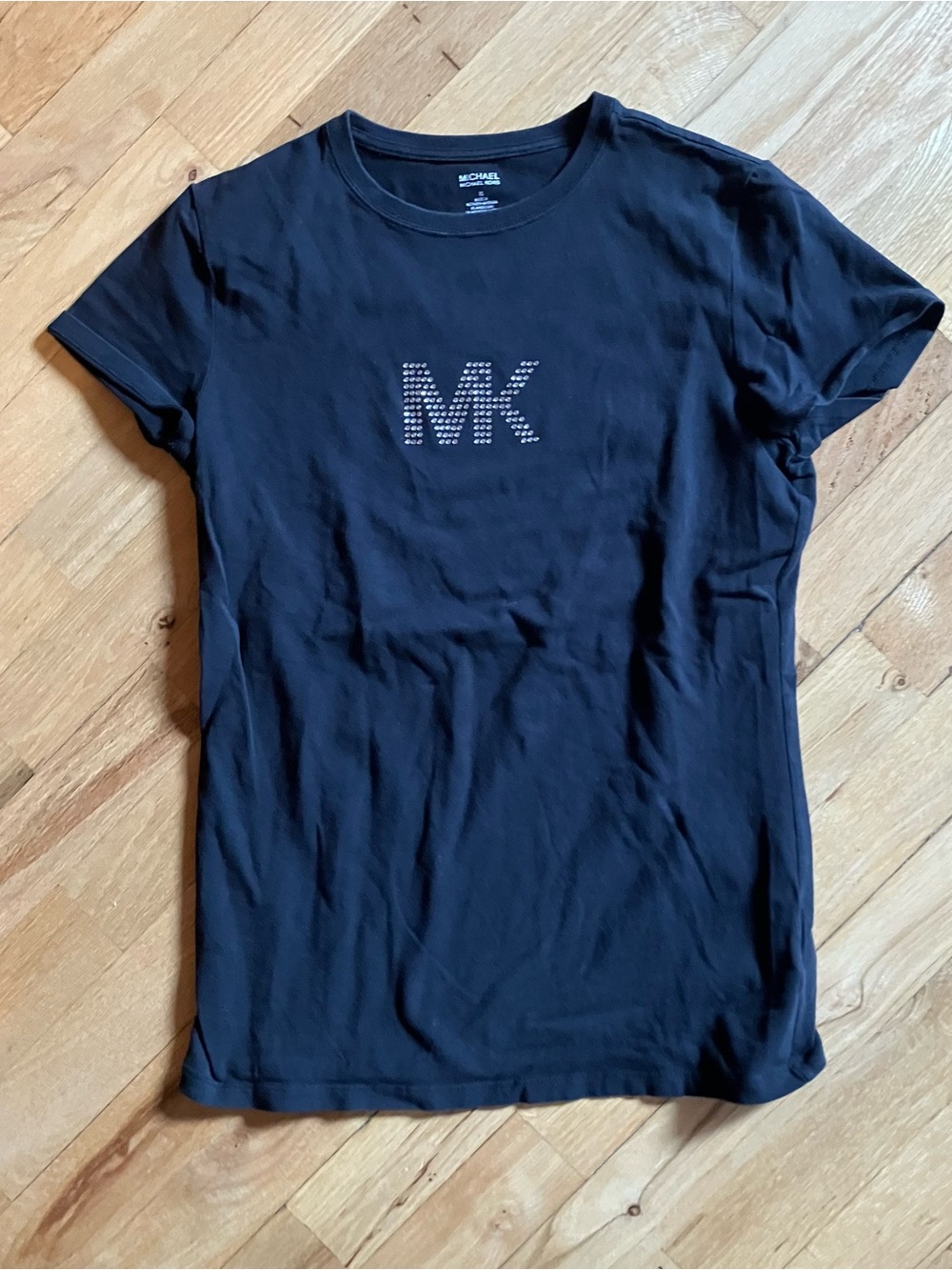 Michael Kors Black Tee with Crystal MK Logo